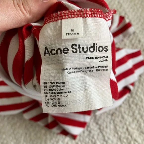 ACNE STUDIOS Red & White Nash Striped Face Tshirt sz M - Picture 11 of 11